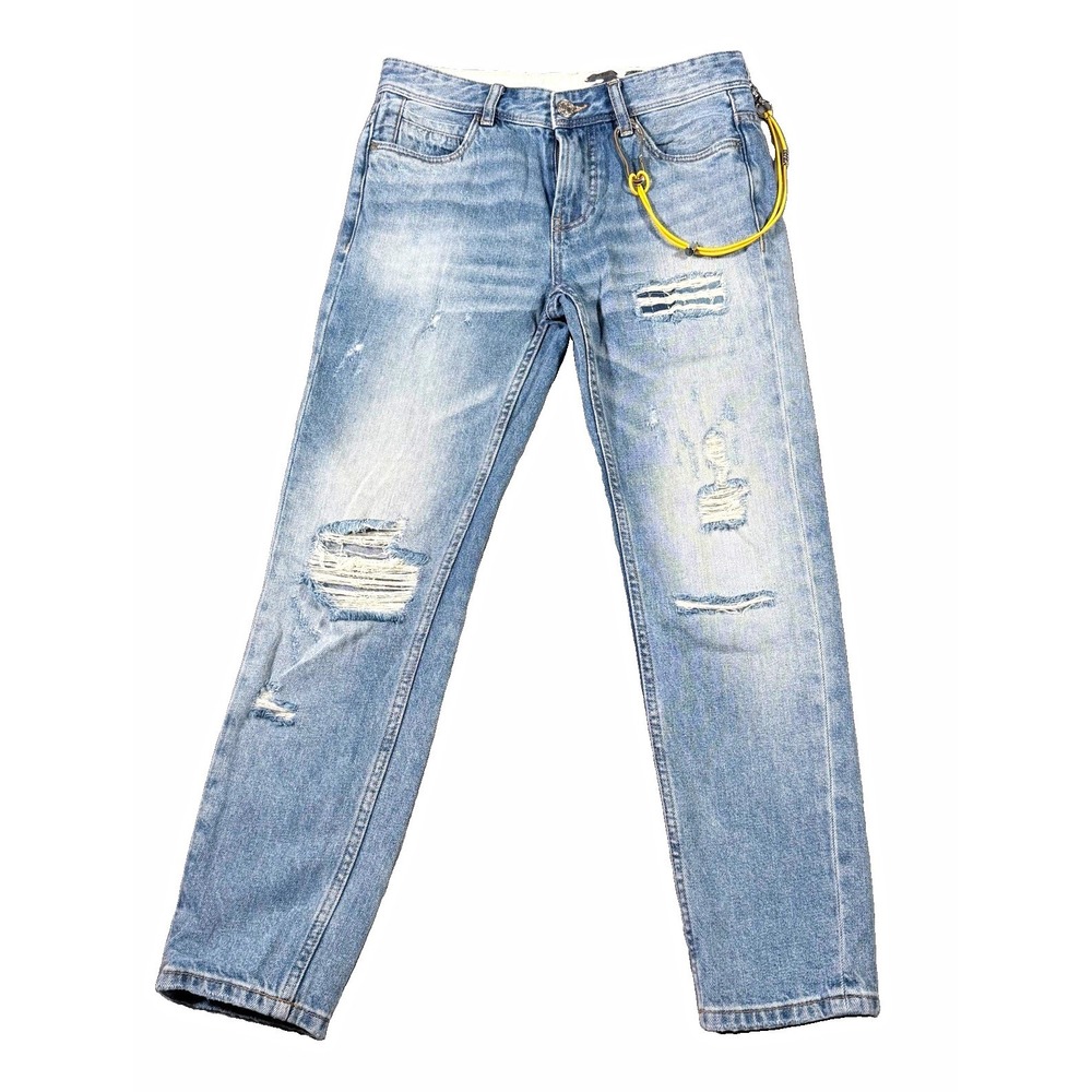Cabbeen Distressed Jeans 28x27 Blue Denim Y2K Grunge Streetwear Taper FZT 81006
